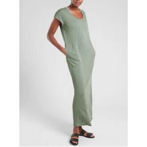 Athleta Martinique Maxi Dress | M Olive Green V-Neck T-Shirt Dress Casual Lounge